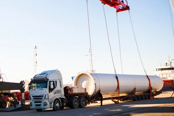 Oversized project cargo loaded on a heavy haul truck